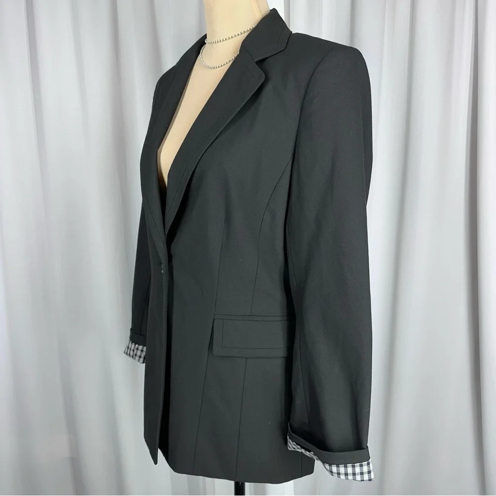 Gianni Bini Blazer Jacket Sz 6 Black One Button Contrast‎ Lining Career Business
